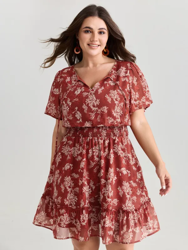 Floral Print Shirred Waist Mini Dress made by Bloomchic