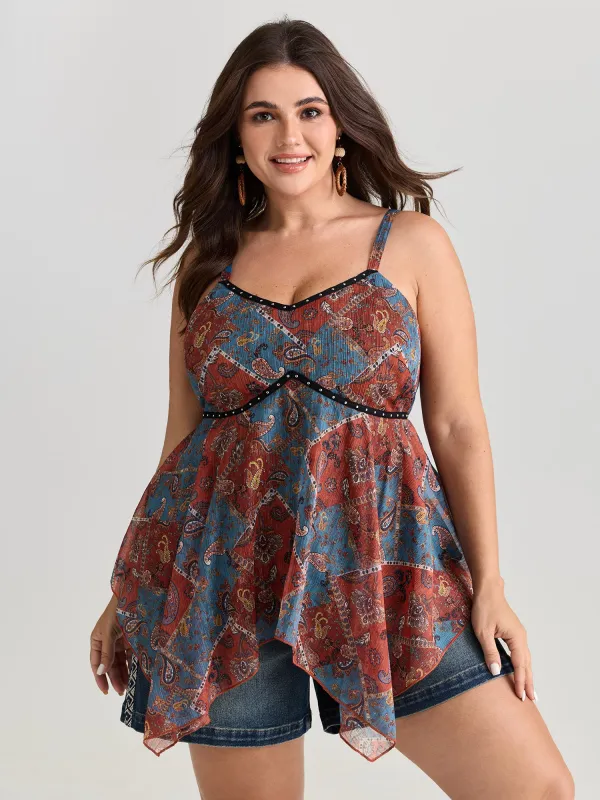 Paisley Print Handkerchief Hem Tank Top made by Bloomchic