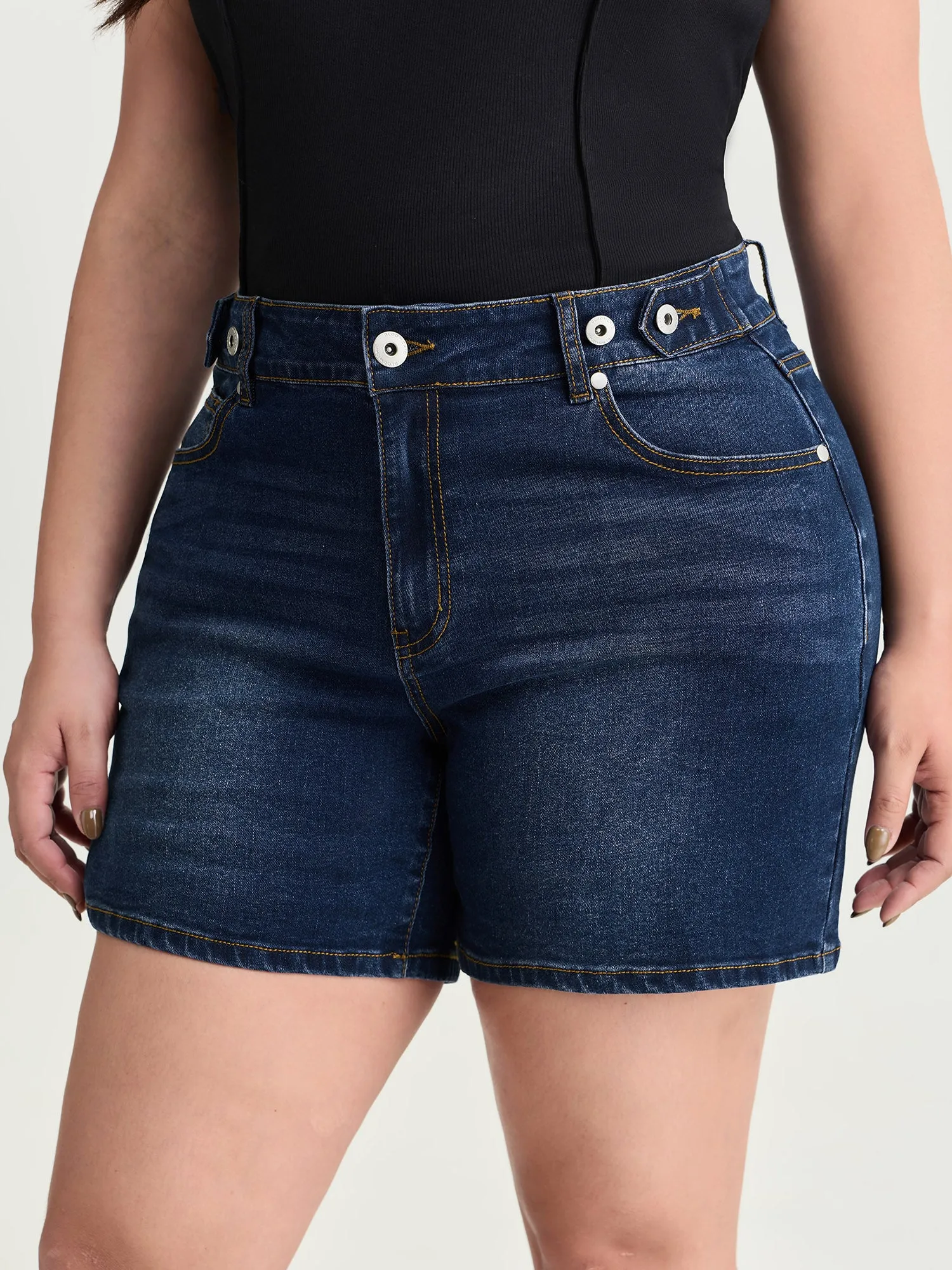 Stretchy Skinny-Fit High-Rise Denim Shorts sold by Bloomchic product image thumbnail 2