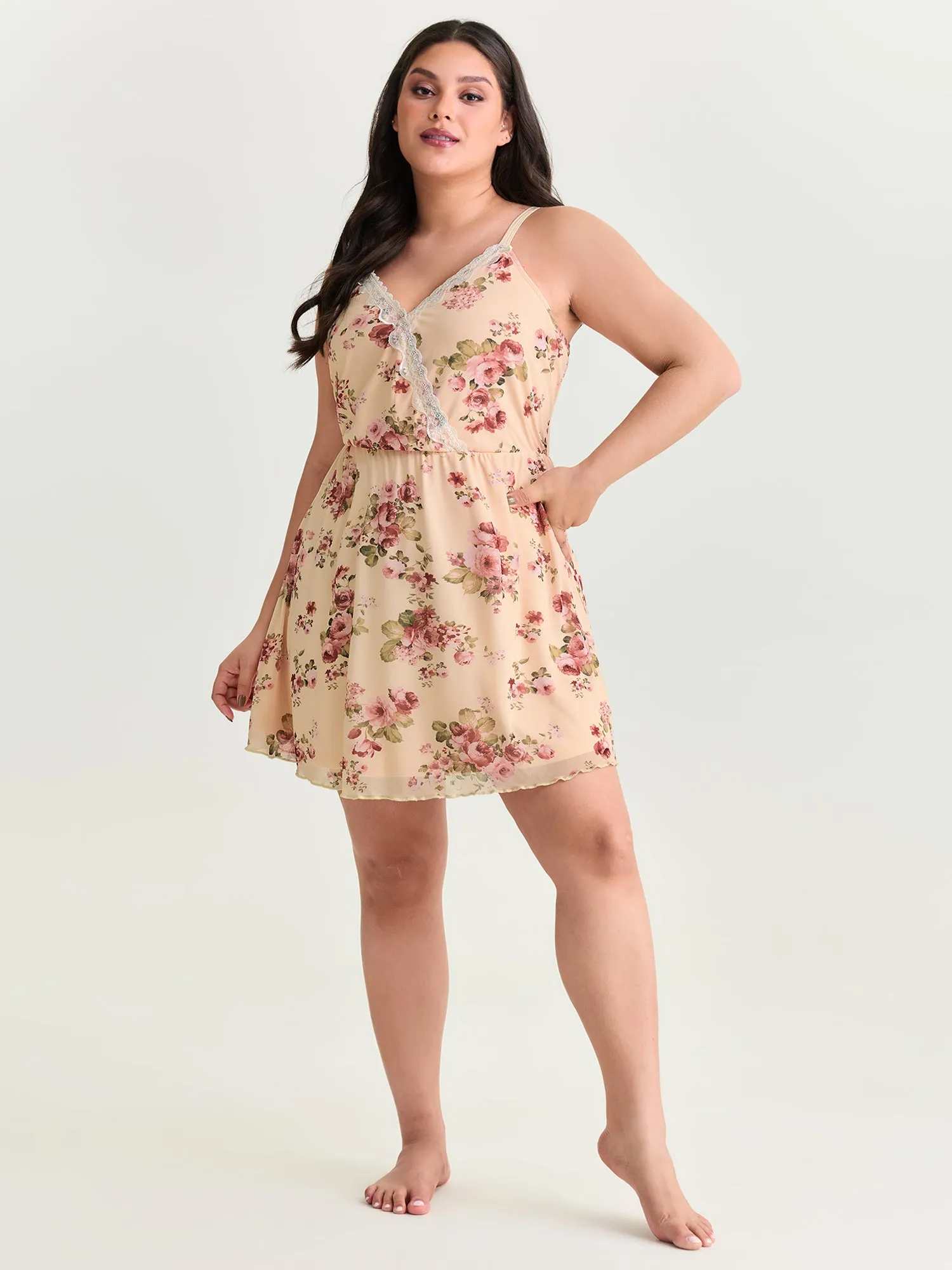 Floral Print Lace Neckline Nightgown sold by Bloomchic product image thumbnail 3