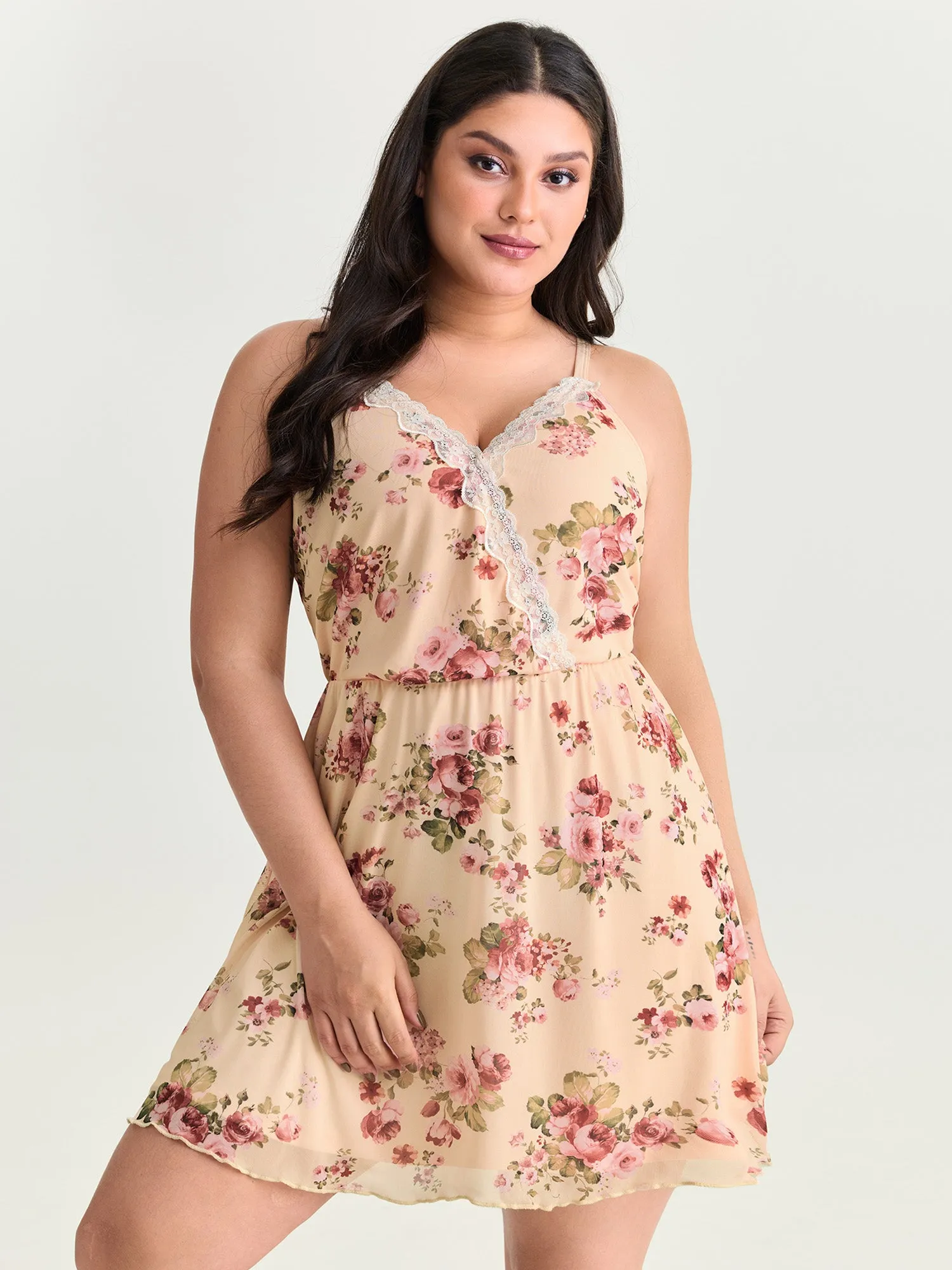Floral Print Lace Neckline Nightgown sold by Bloomchic