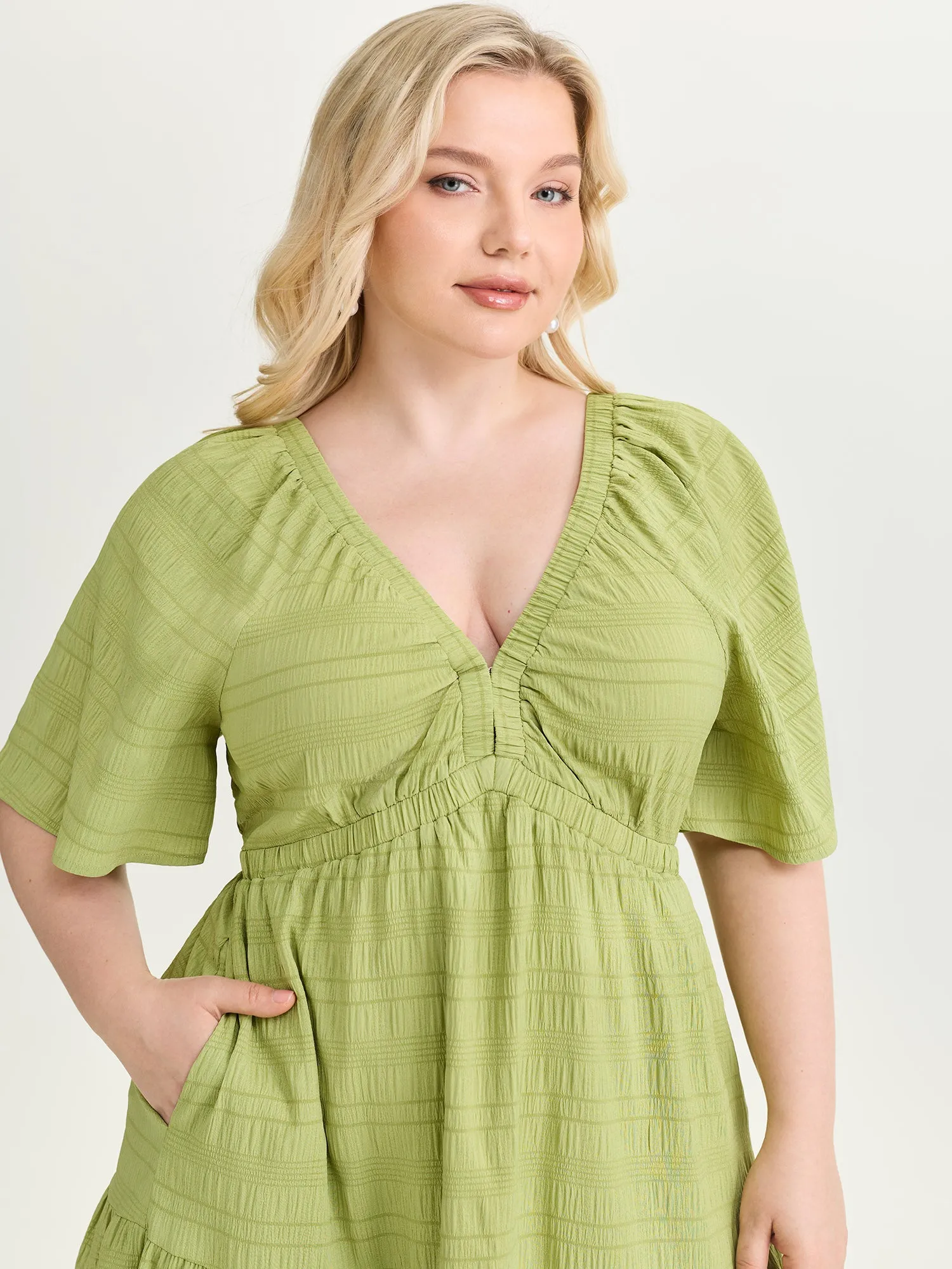 Deep V-Neckline Tiered Flowy Maxi Dress sold by Bloomchic product image thumbnail 2
