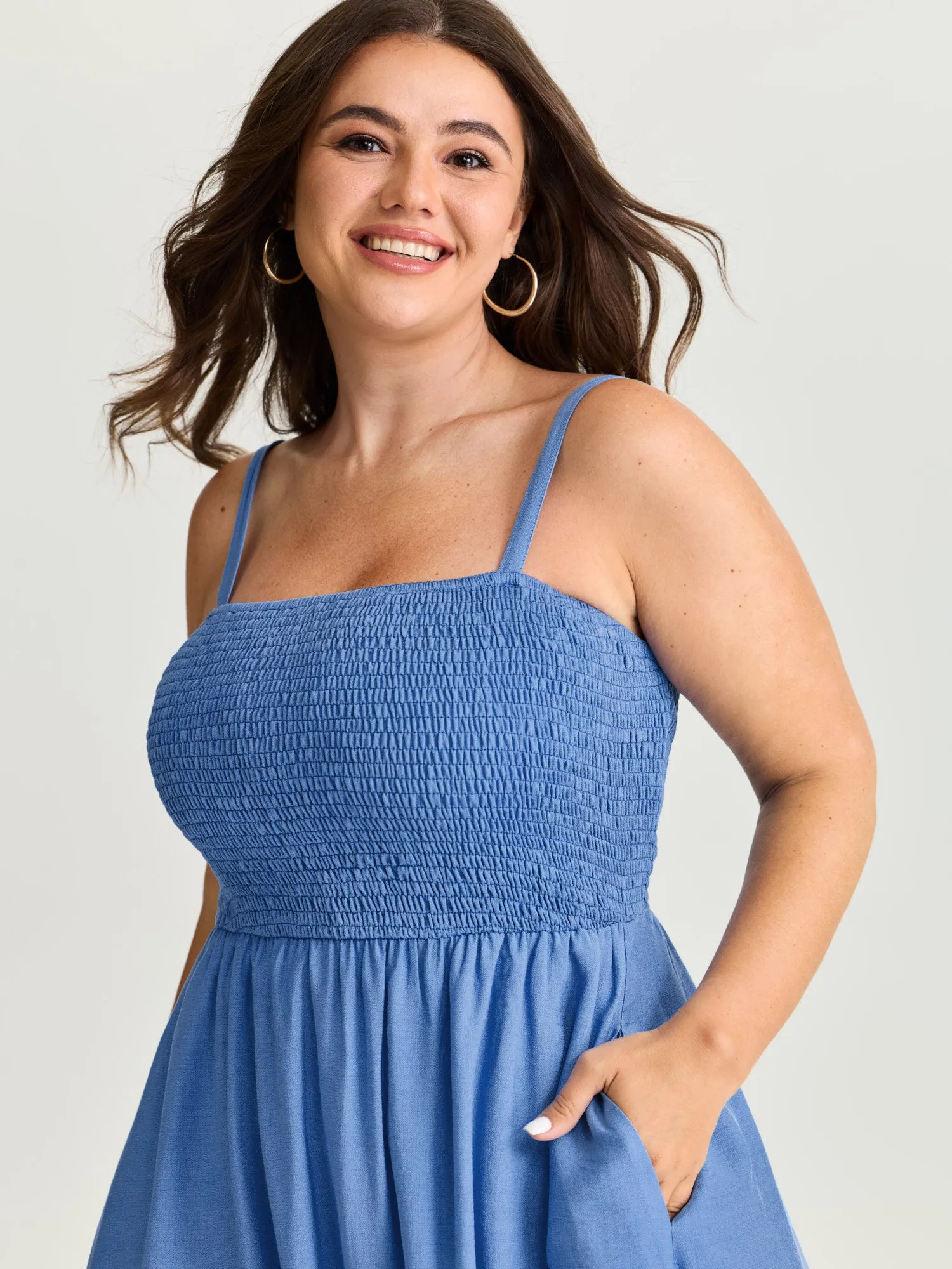 Shirred Tiered Hem Plain Maxi Dress sold by Bloomchic product image thumbnail 2