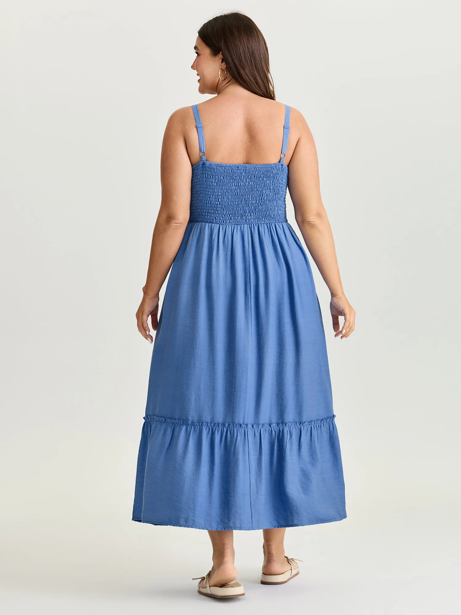 Shirred Tiered Hem Plain Maxi Dress sold by Bloomchic product image thumbnail 4