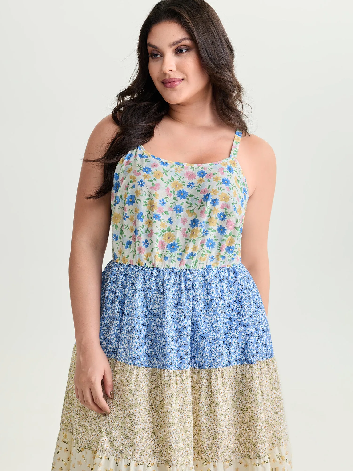 Colorblock Floral Print Tiered Maxi Dress sold by Bloomchic product image thumbnail 2