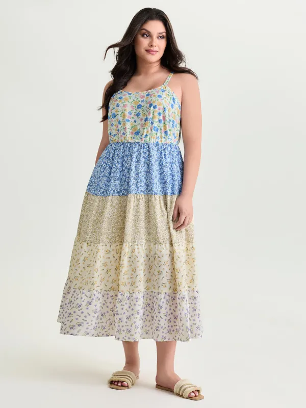 Colorblock Floral Print Tiered Maxi Dress made by Bloomchic