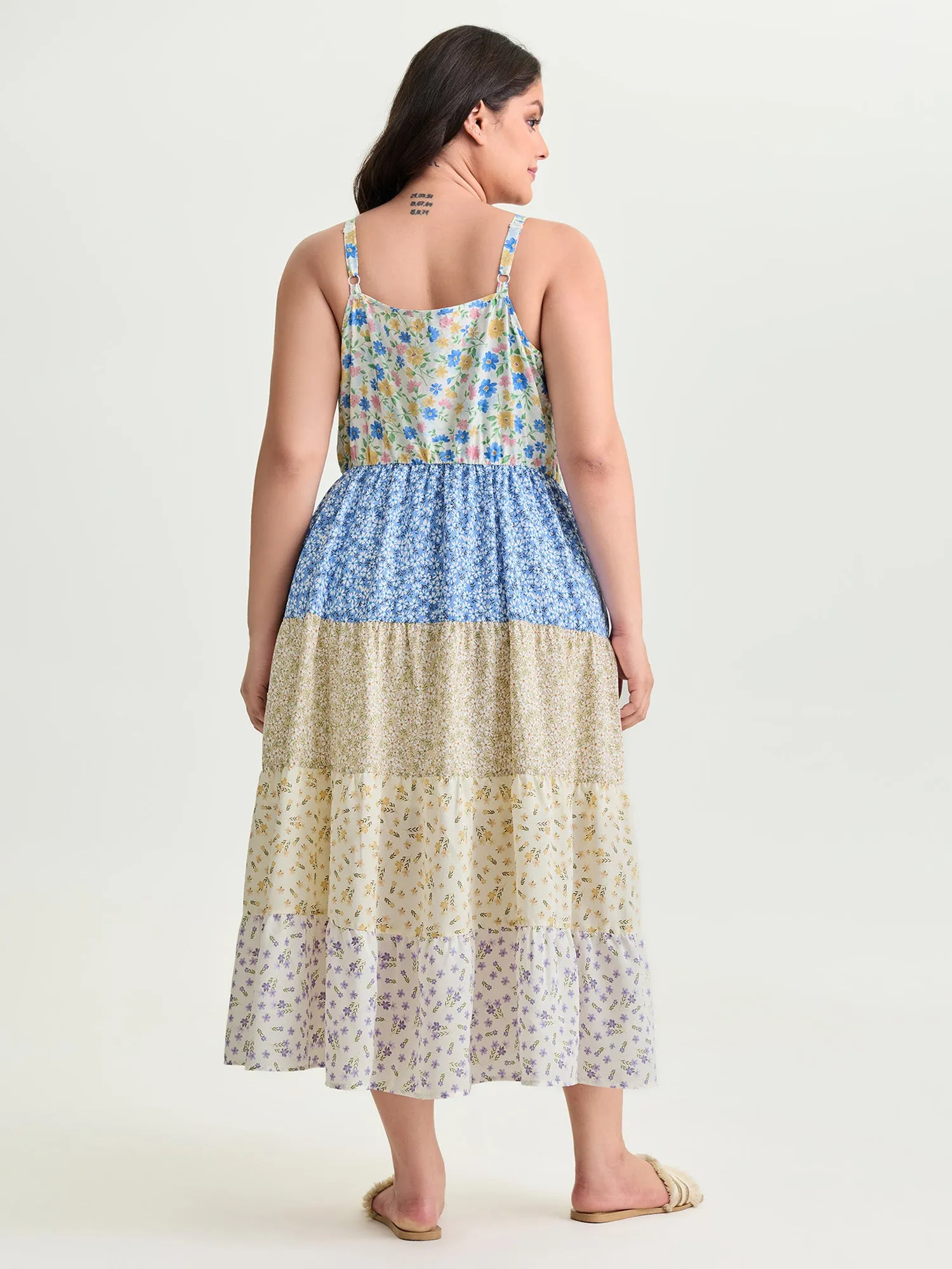 Colorblock Floral Print Tiered Maxi Dress sold by Bloomchic product image thumbnail 4
