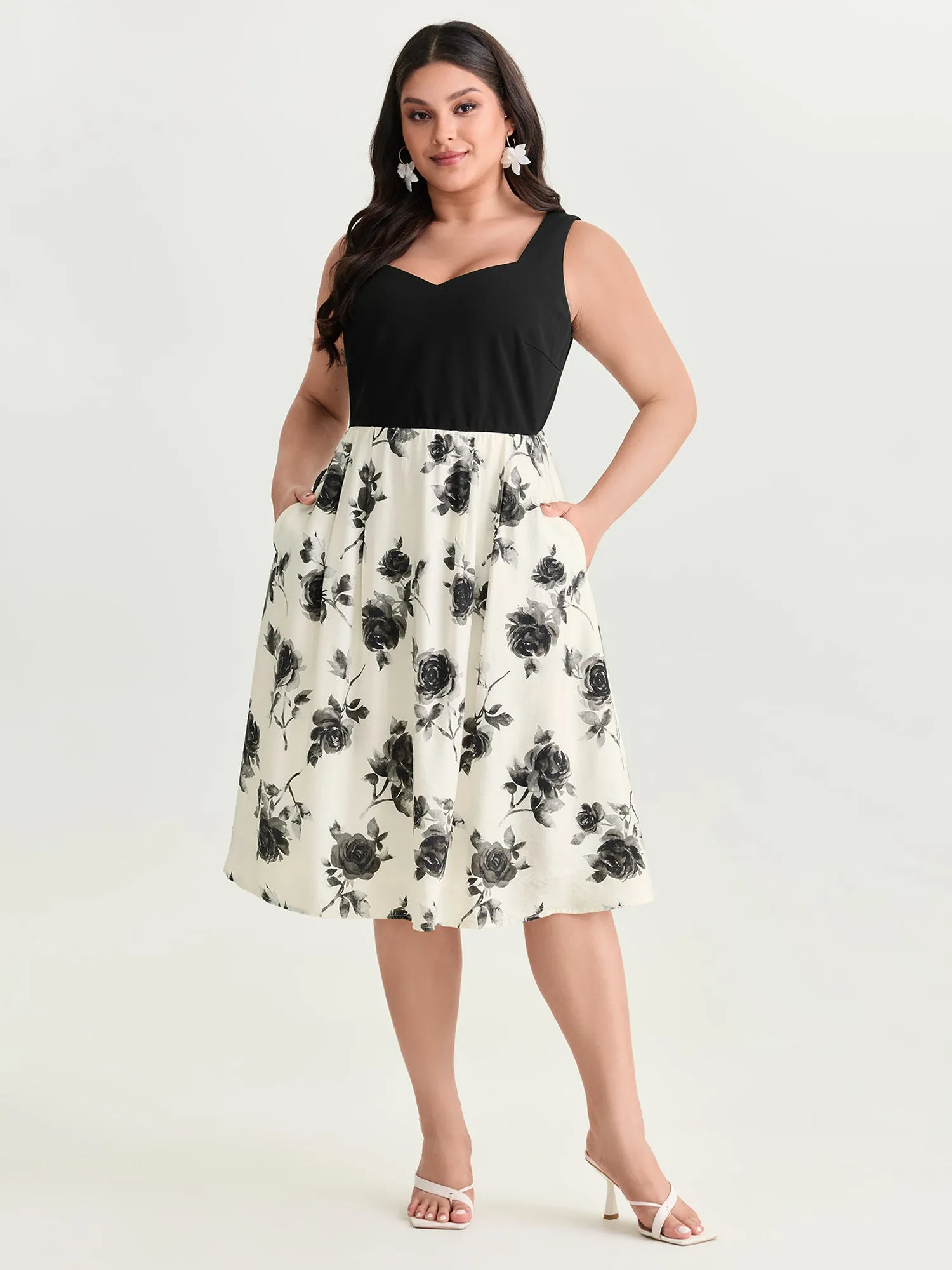Color Contrast Floral Sweetheart Midi Dress sold by Bloomchic product image thumbnail 3