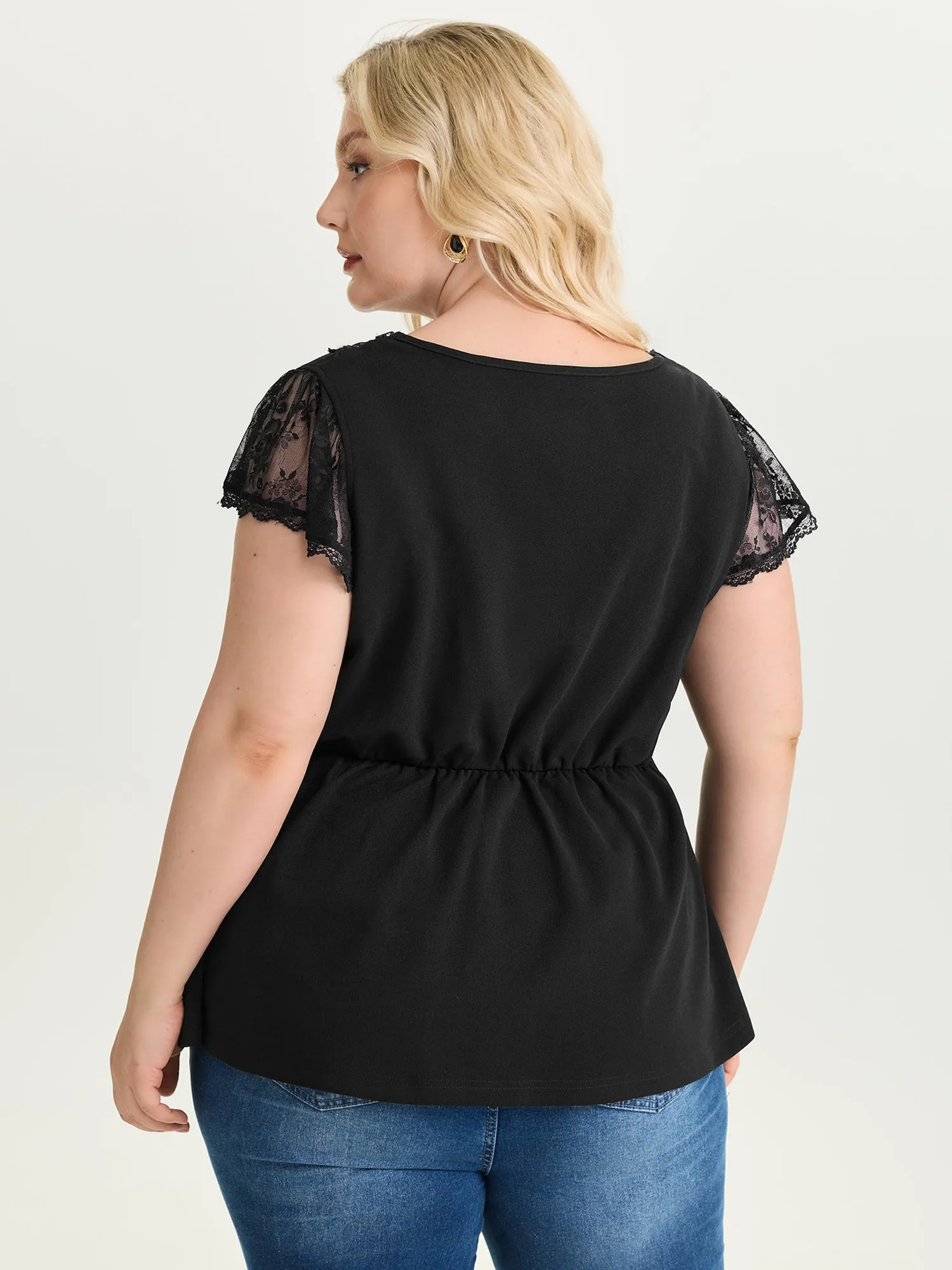 Sheer Lace Plain Knit Top sold by Bloomchic product image thumbnail 5