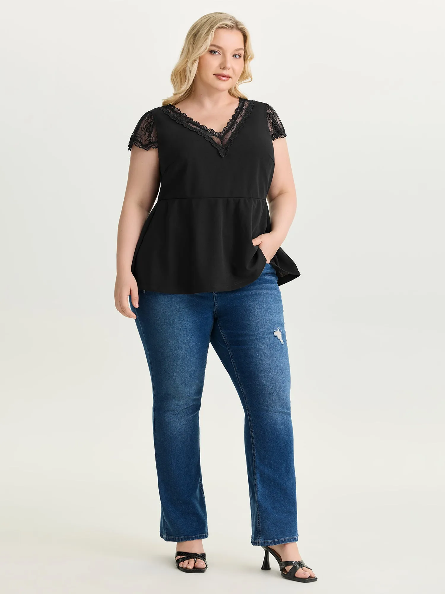 Sheer Lace Plain Knit Top sold by Bloomchic product image thumbnail 3