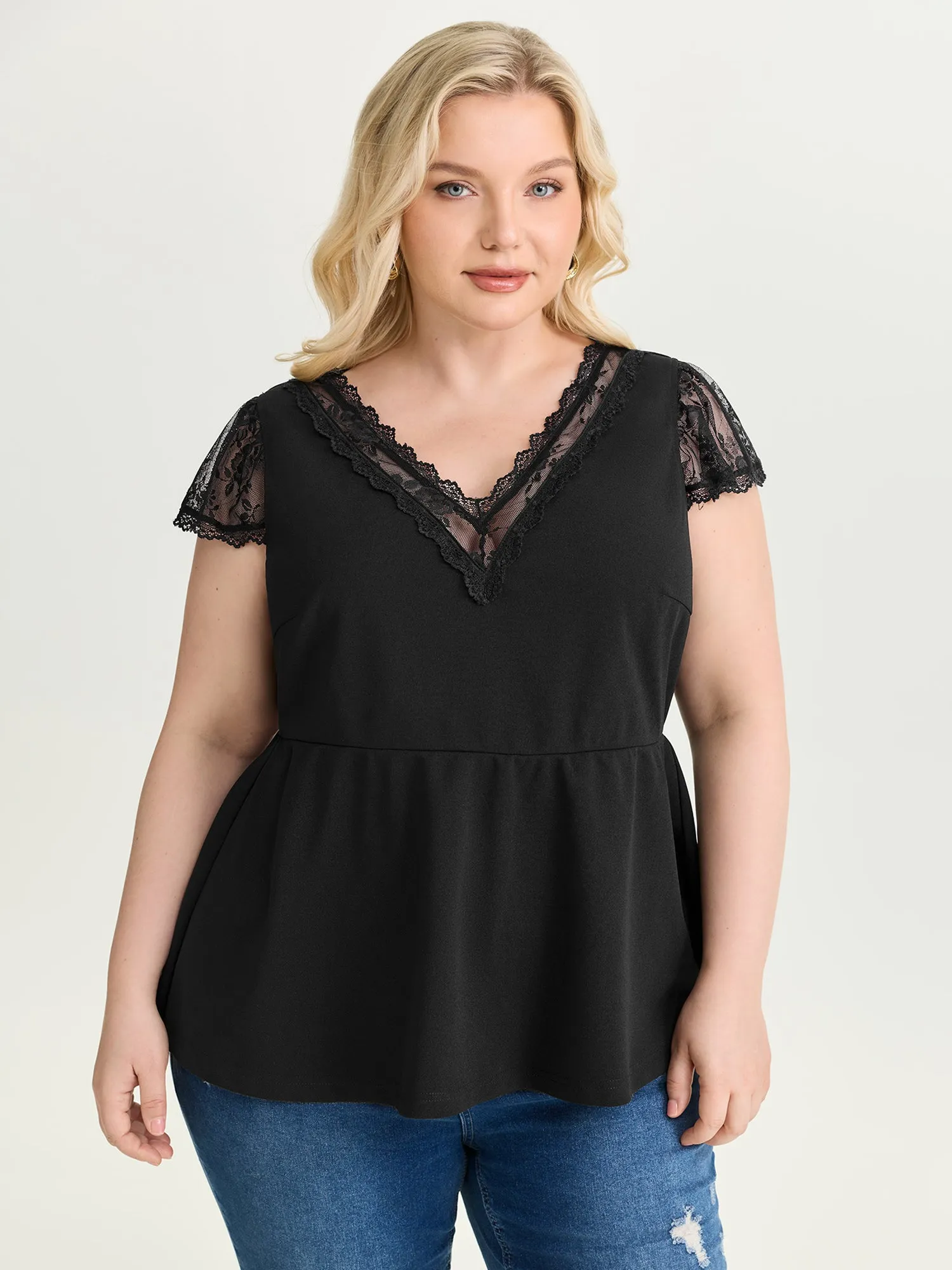 Sheer Lace Plain Knit Top sold by Bloomchic product image thumbnail 2