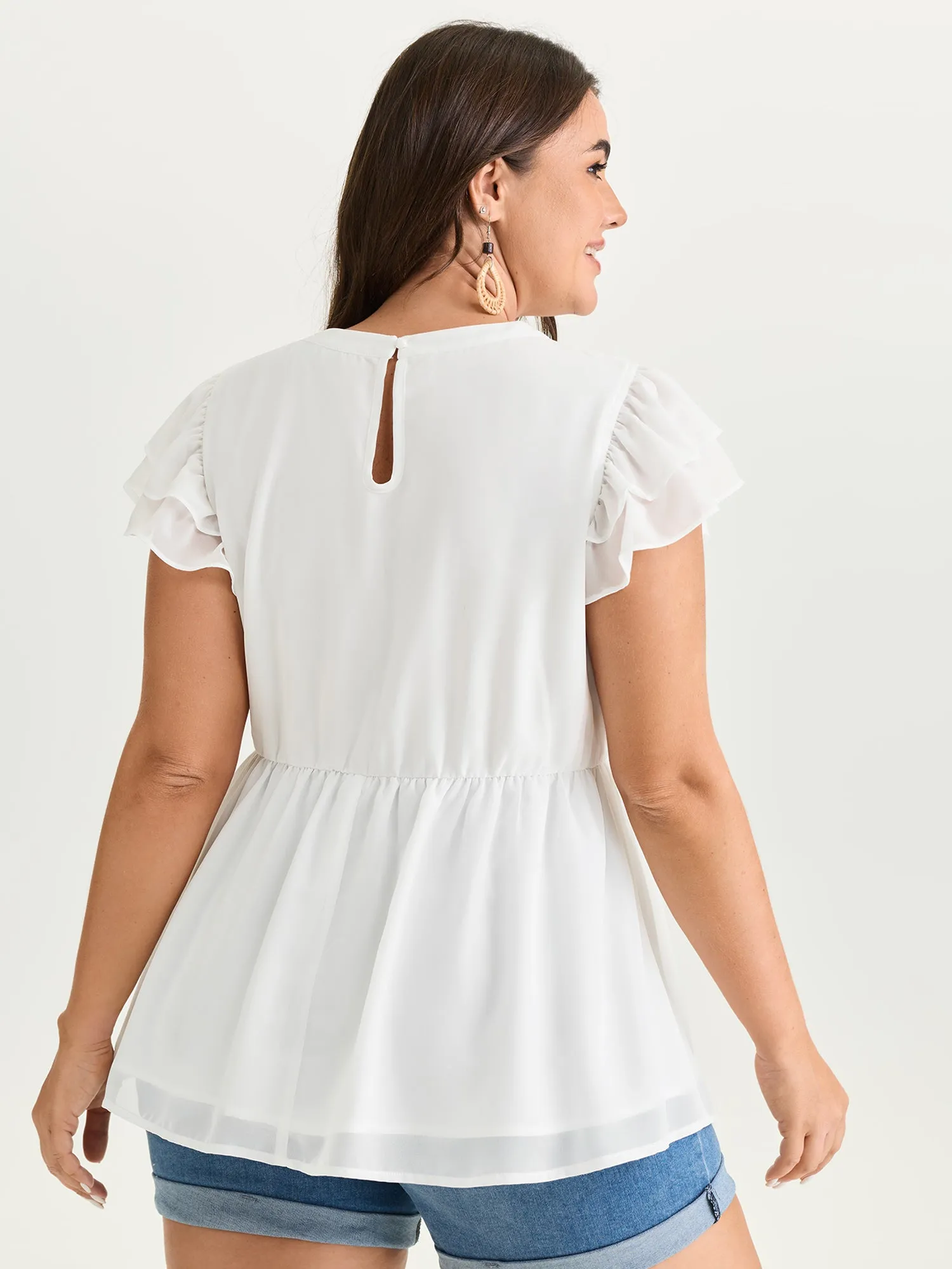 Cut Out Floral Neckline Plain Blouse sold by Bloomchic product image thumbnail 4