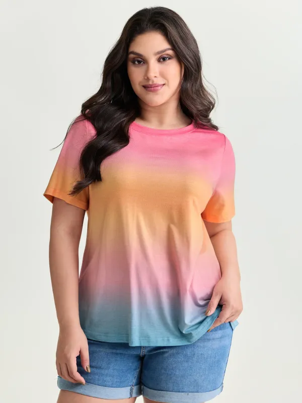 Ombre Gradient Round Neck T-Shirt made by Bloomchic