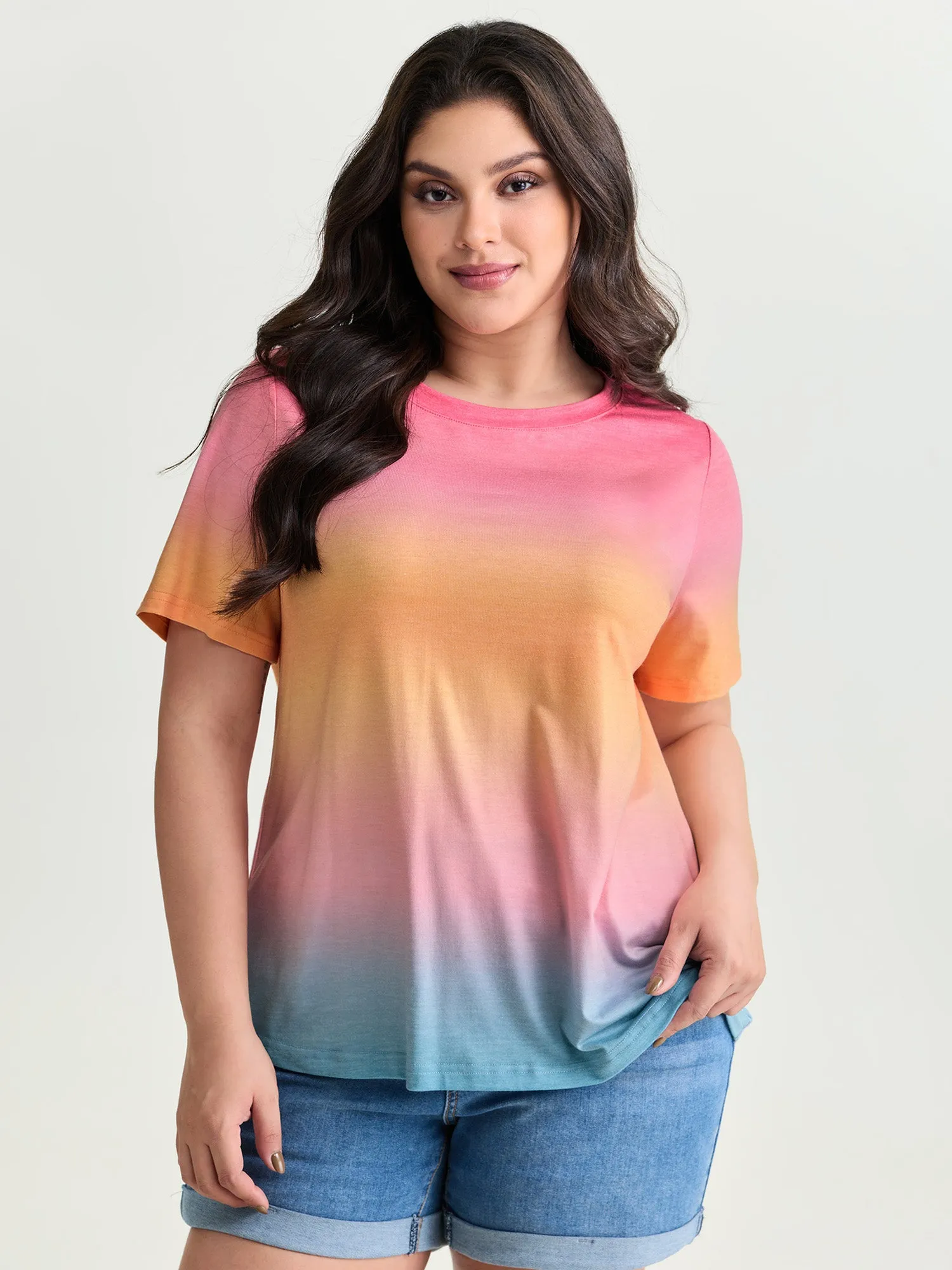Ombre Gradient Round Neck T-Shirt sold by Bloomchic