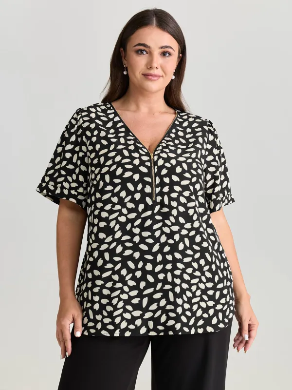 Leopard Print Half-Zipper Blouse made by Bloomchic