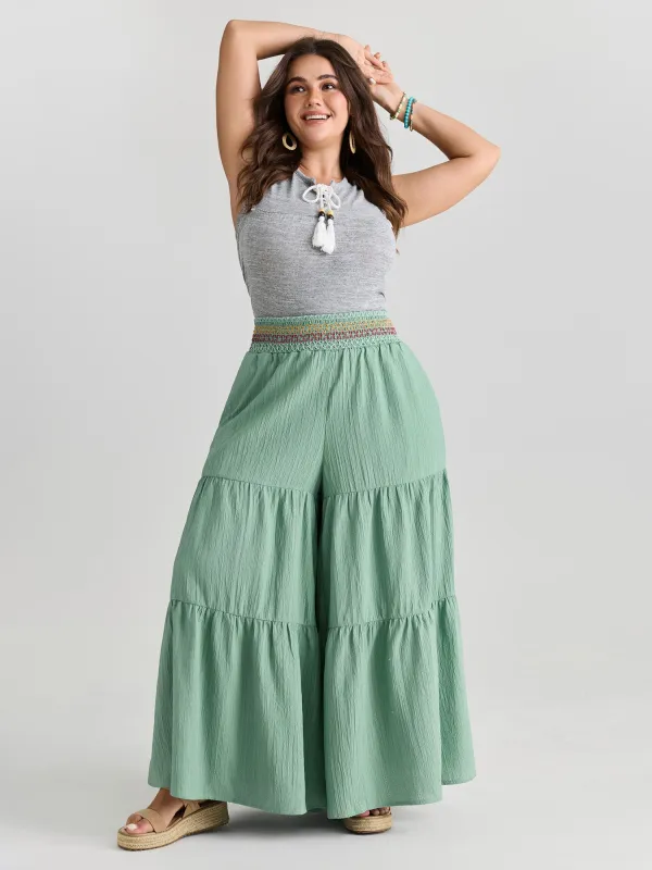Tiered Shirred Waist Flare Pants made by Bloomchic