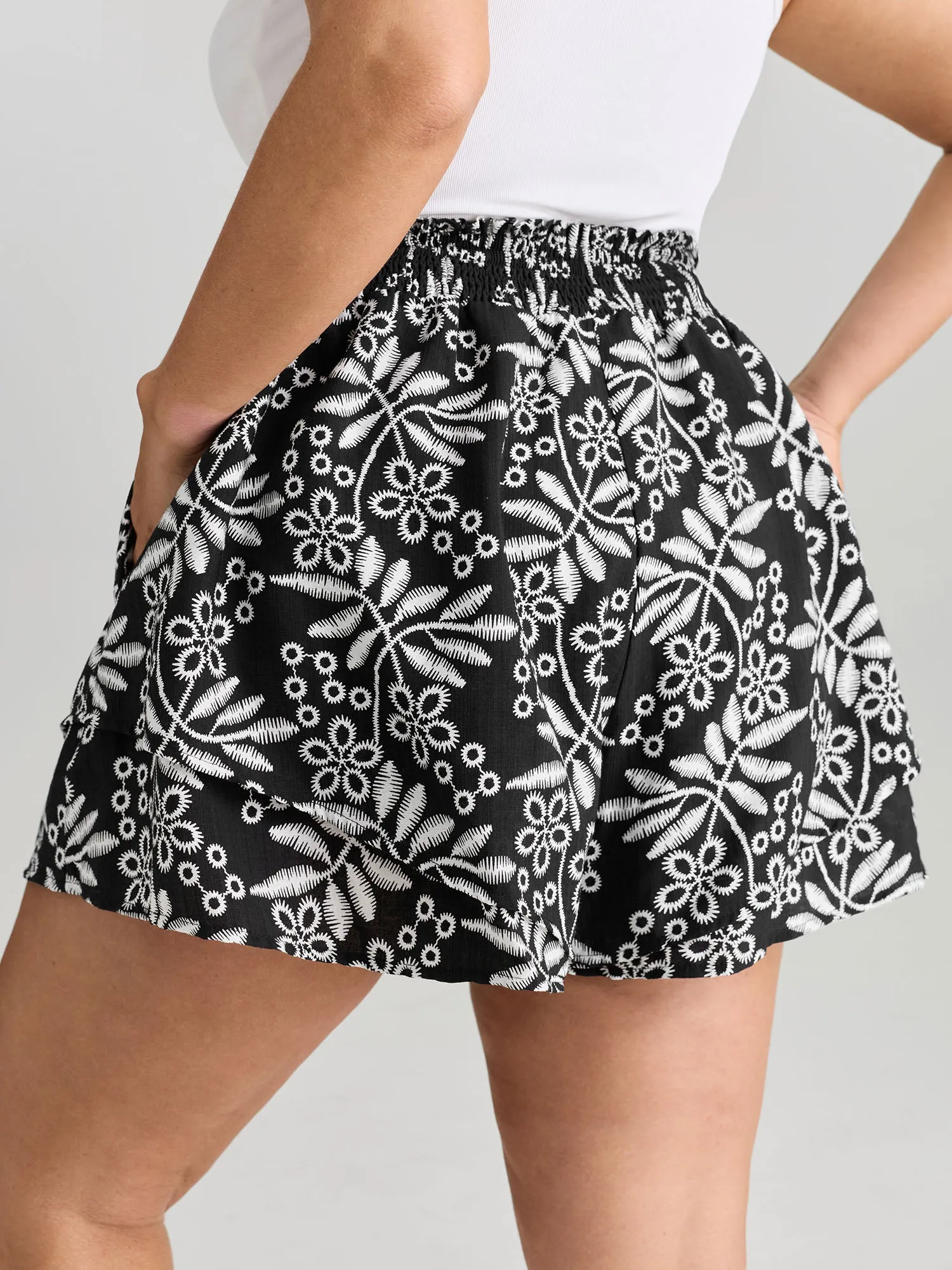 Floral Print Shirred Waist Textured Shorts sold by Bloomchic product image thumbnail 5