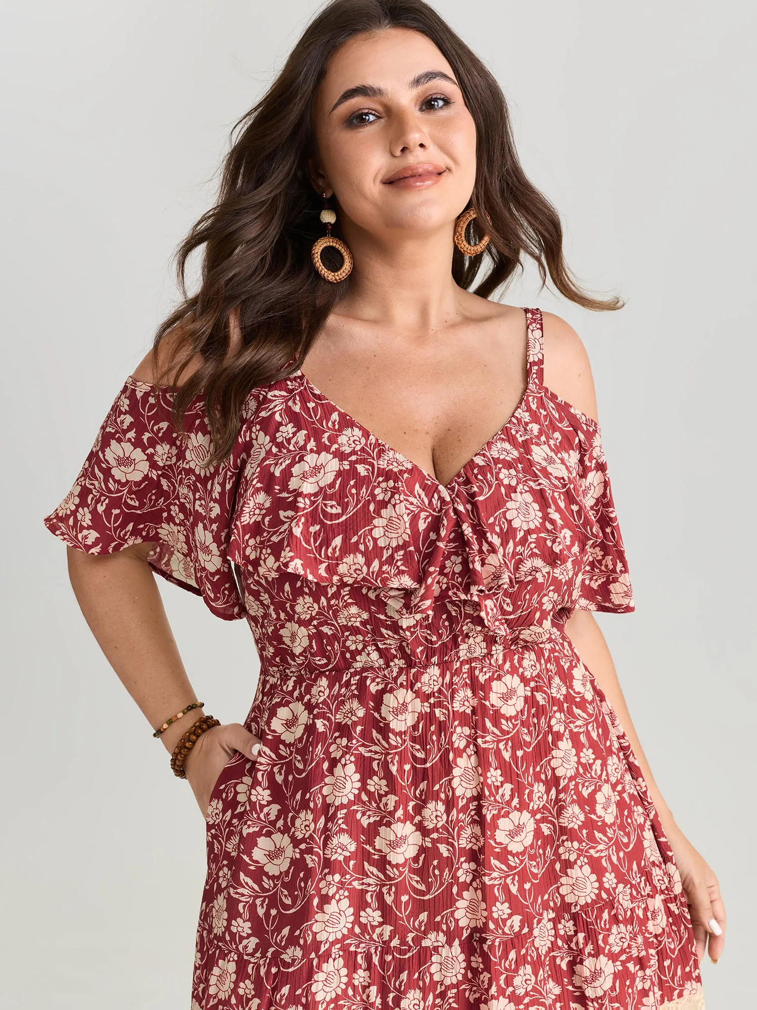 Floral Print Cold-Shoulder Ruffled Maxi Dress sold by Bloomchic product image thumbnail 2