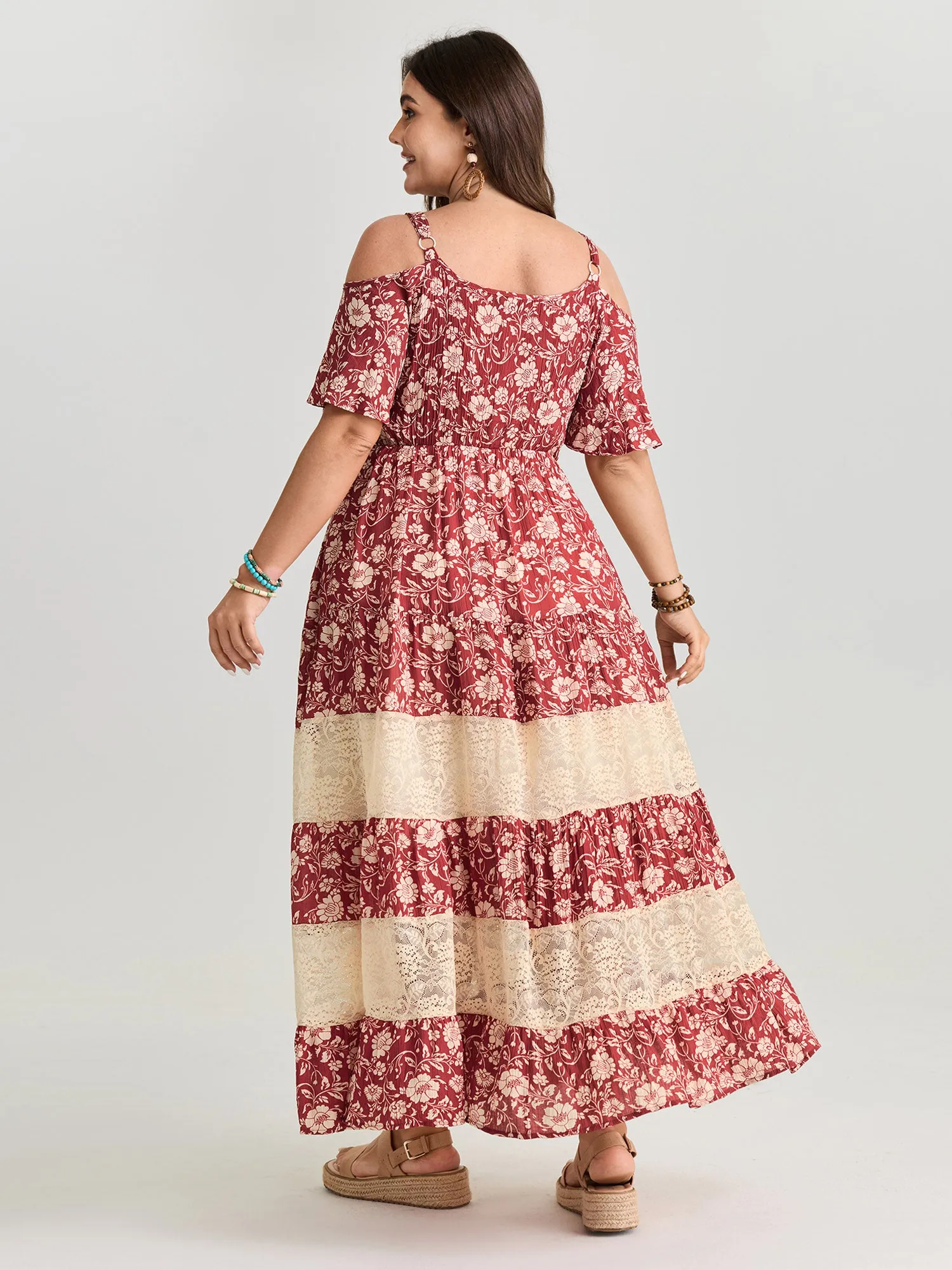Floral Print Cold-Shoulder Ruffled Maxi Dress sold by Bloomchic product image thumbnail 4