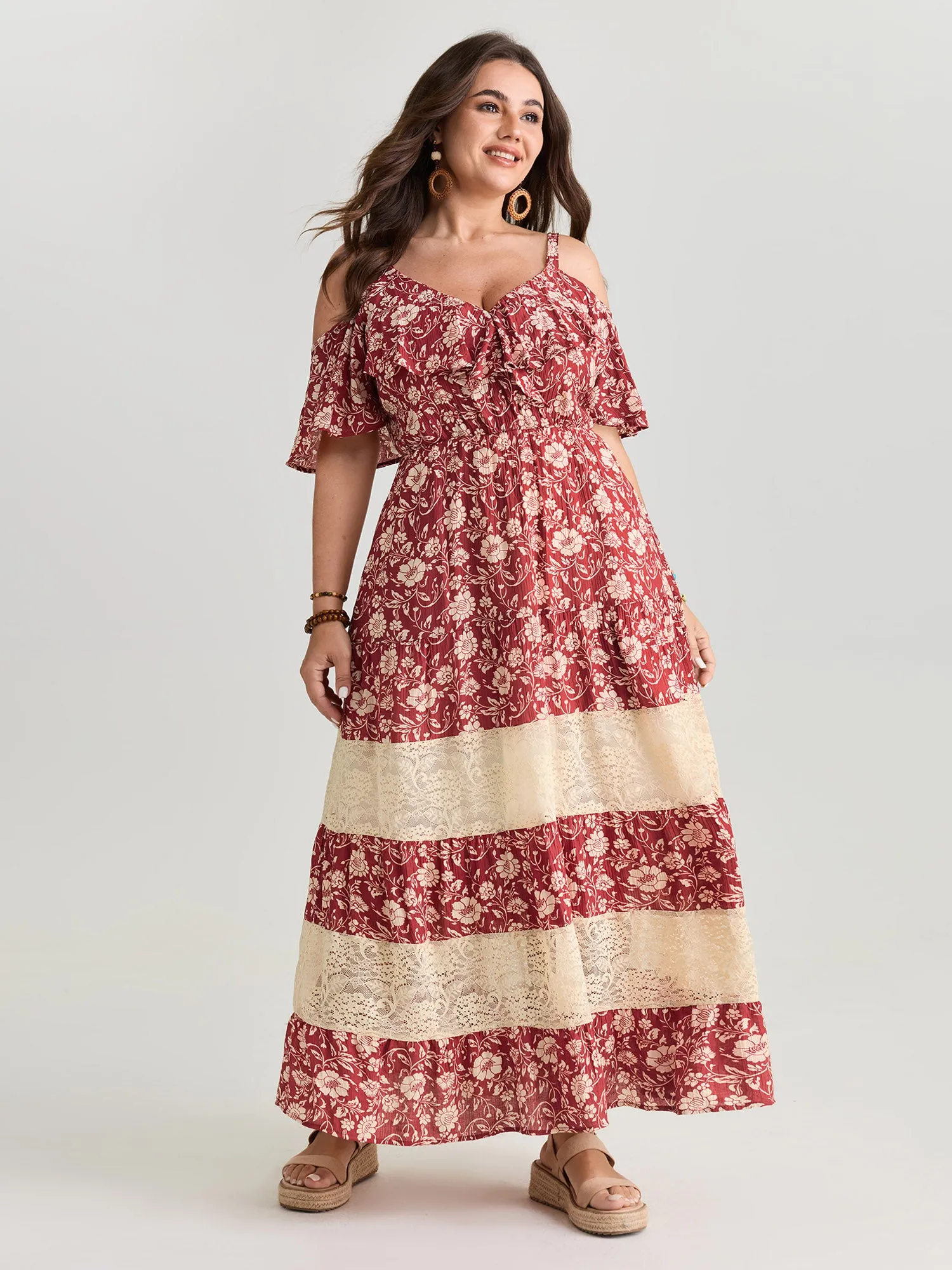 Floral Print Cold-Shoulder Ruffled Maxi Dress sold by Bloomchic product image thumbnail 3