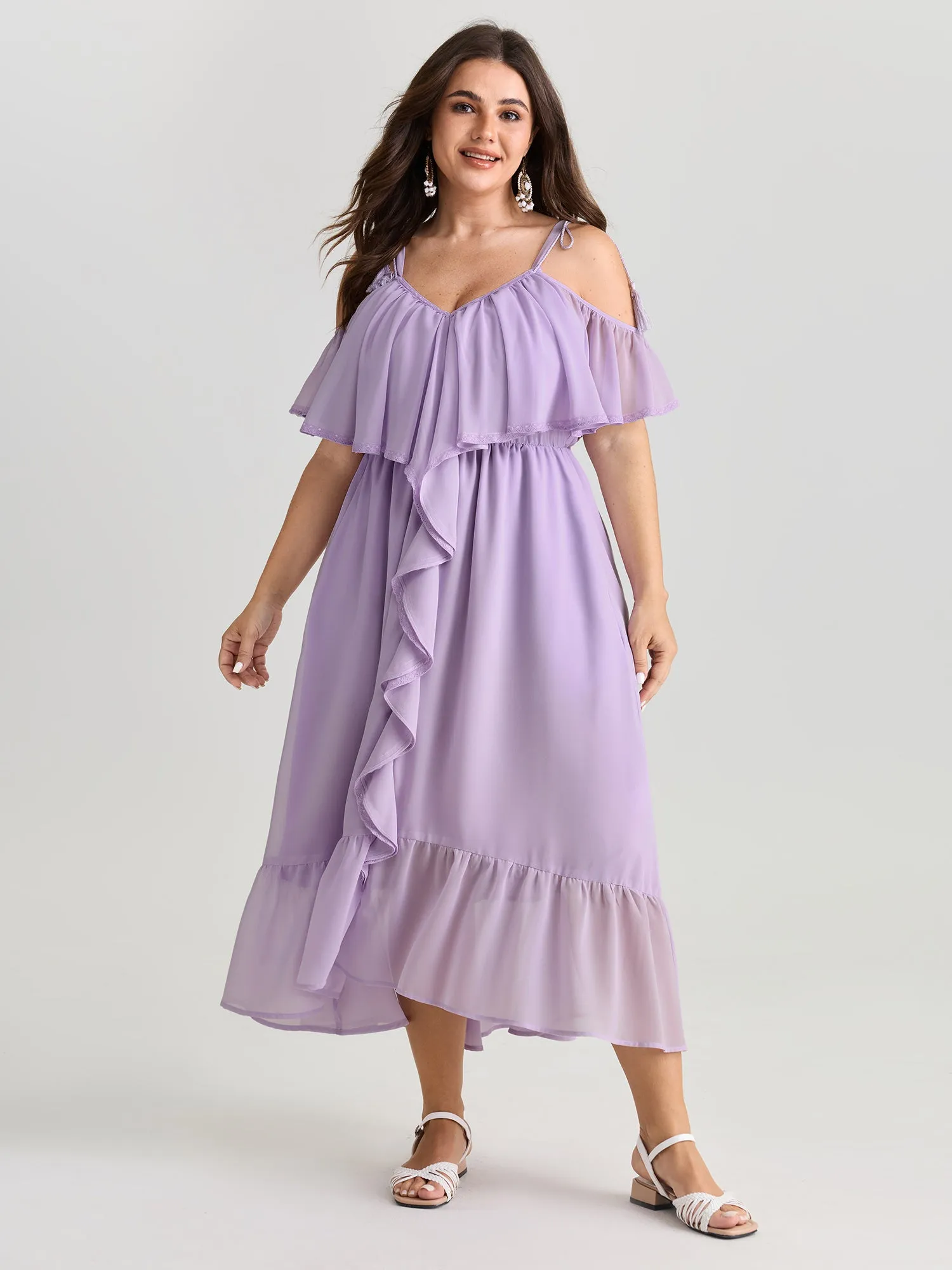 Breathable Lace Trim Ruffled Maxi Dress sold by Bloomchic product image thumbnail 3