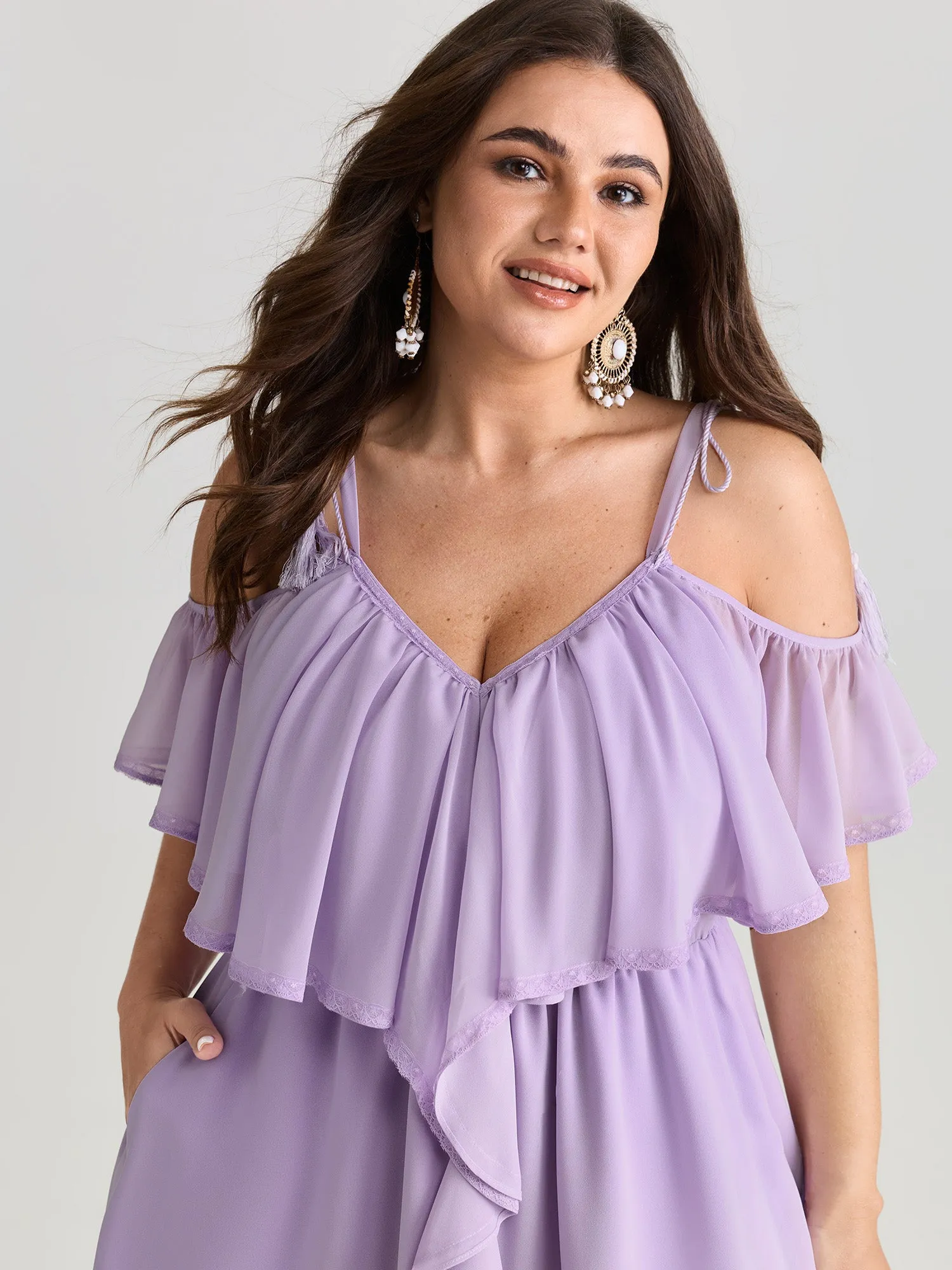 Breathable Lace Trim Ruffled Maxi Dress sold by Bloomchic product image thumbnail 2