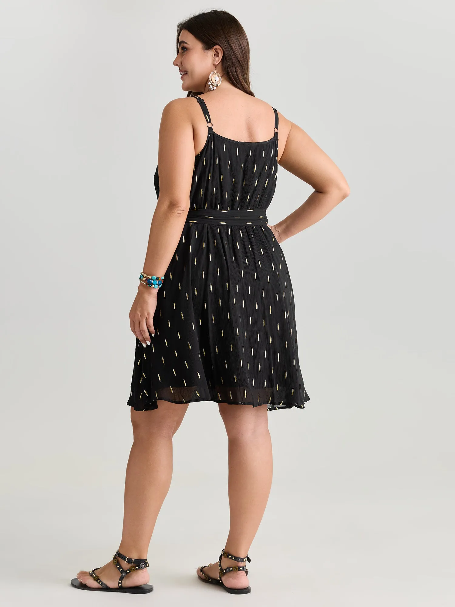 Sequin Neckline Textured Waist-Tie Mini Dress sold by Bloomchic product image thumbnail 4