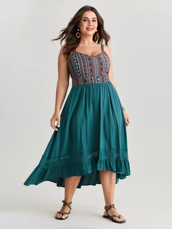 Boho Striped Lace Trim Midi Dress made by Bloomchic