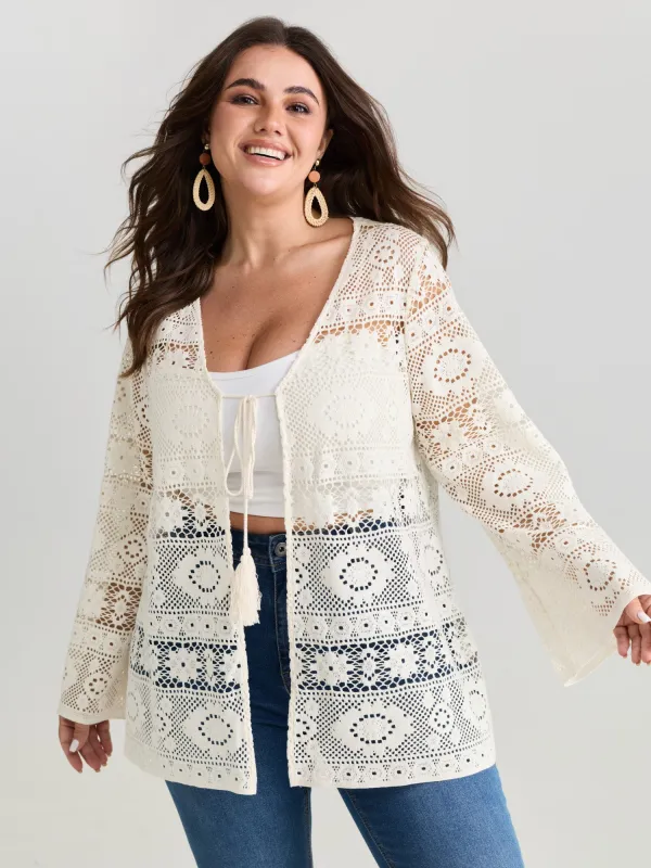 Lace Hollow Front-Tie Kimono made by Bloomchic