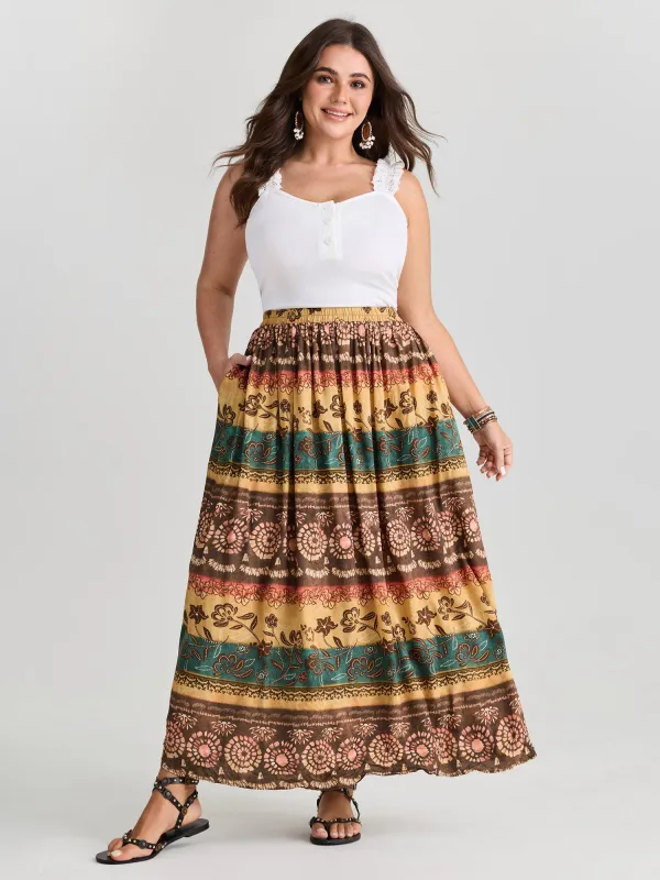 Color Contrast Boho Print Maxi Skirt made by Bloomchic