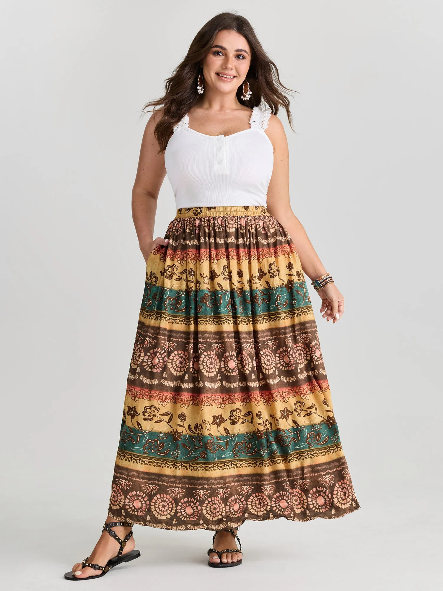 Color Contrast Boho Print Maxi Skirt sold by Bloomchic