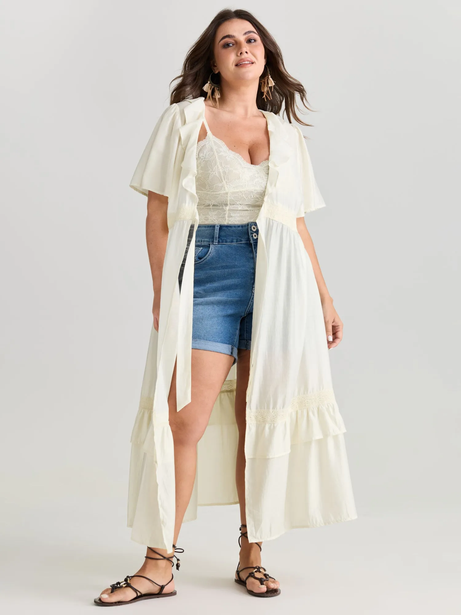 Sheer Lace Lotus Leaf Detail Kimono sold by Bloomchic product image thumbnail 3