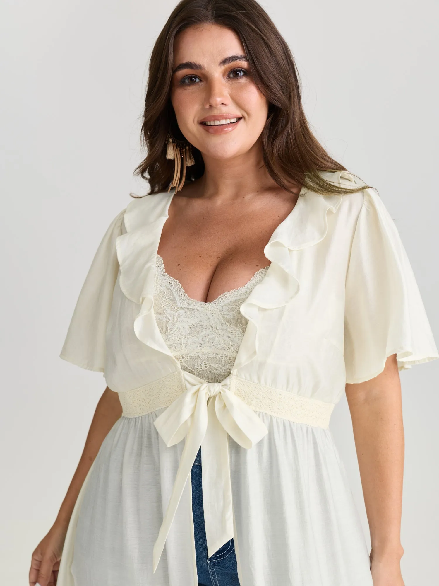 Sheer Lace Lotus Leaf Detail Kimono sold by Bloomchic product image thumbnail 2
