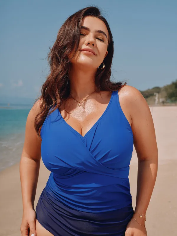 Twist-Front Surplice Neckline One-Piece Swimsuit made by Bloomchic