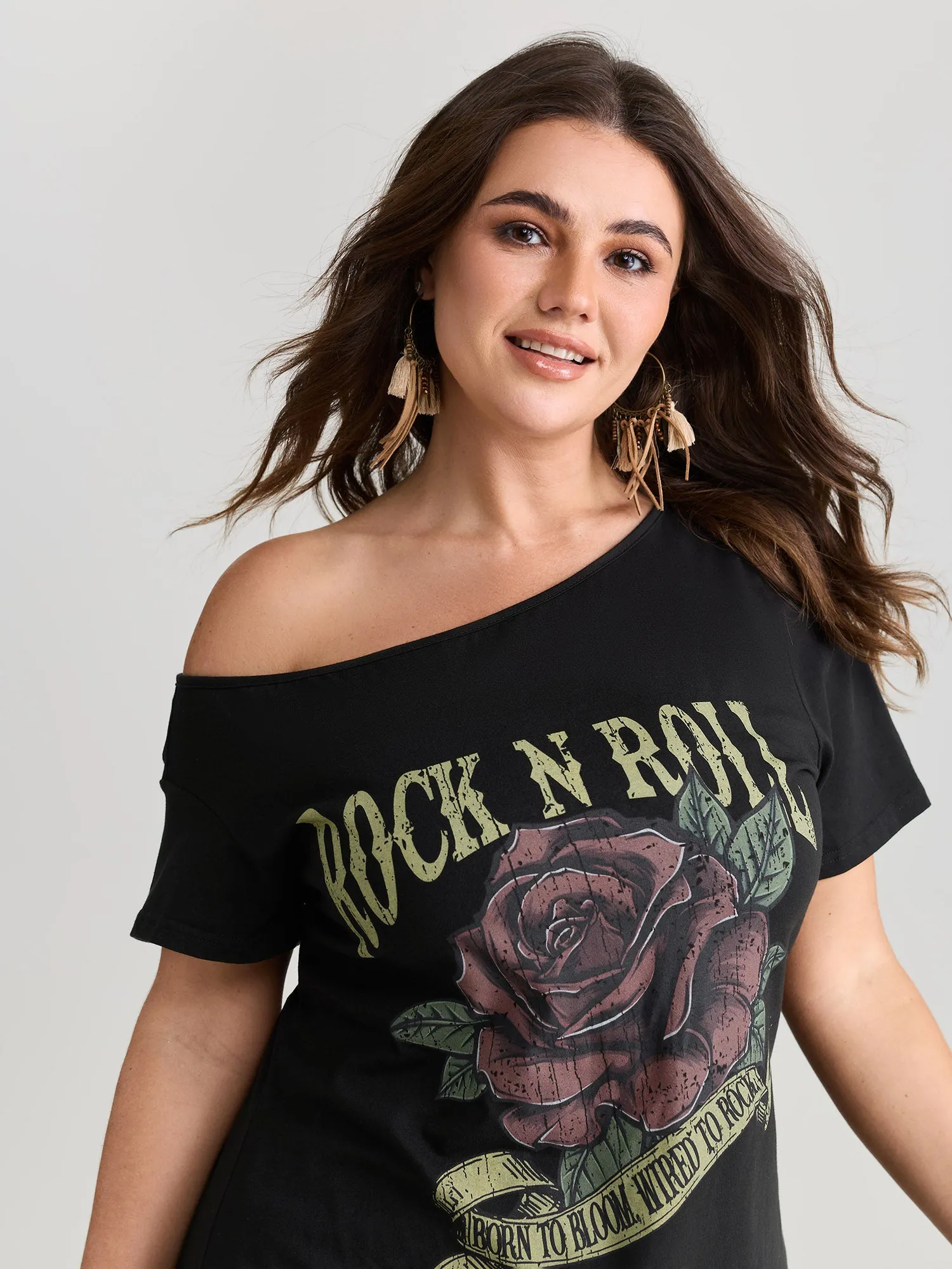 Cotton Rock And Roll Print T-Shirt sold by Bloomchic