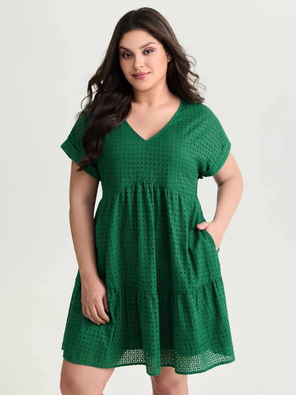 Cotton V-Neck Tiered Mini Dress made by Bloomchic