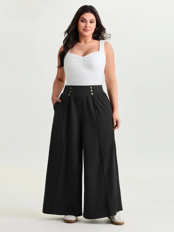 Stretchy Wide Waistband Wide-Leg Pants made by Bloomchic