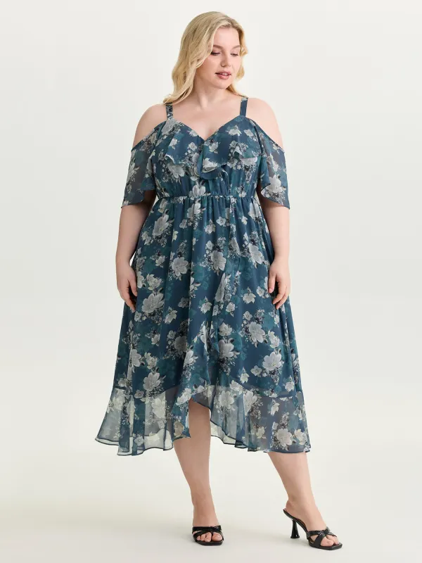 Floral Print Cold-Shoulder Midi Dress made by Bloomchic