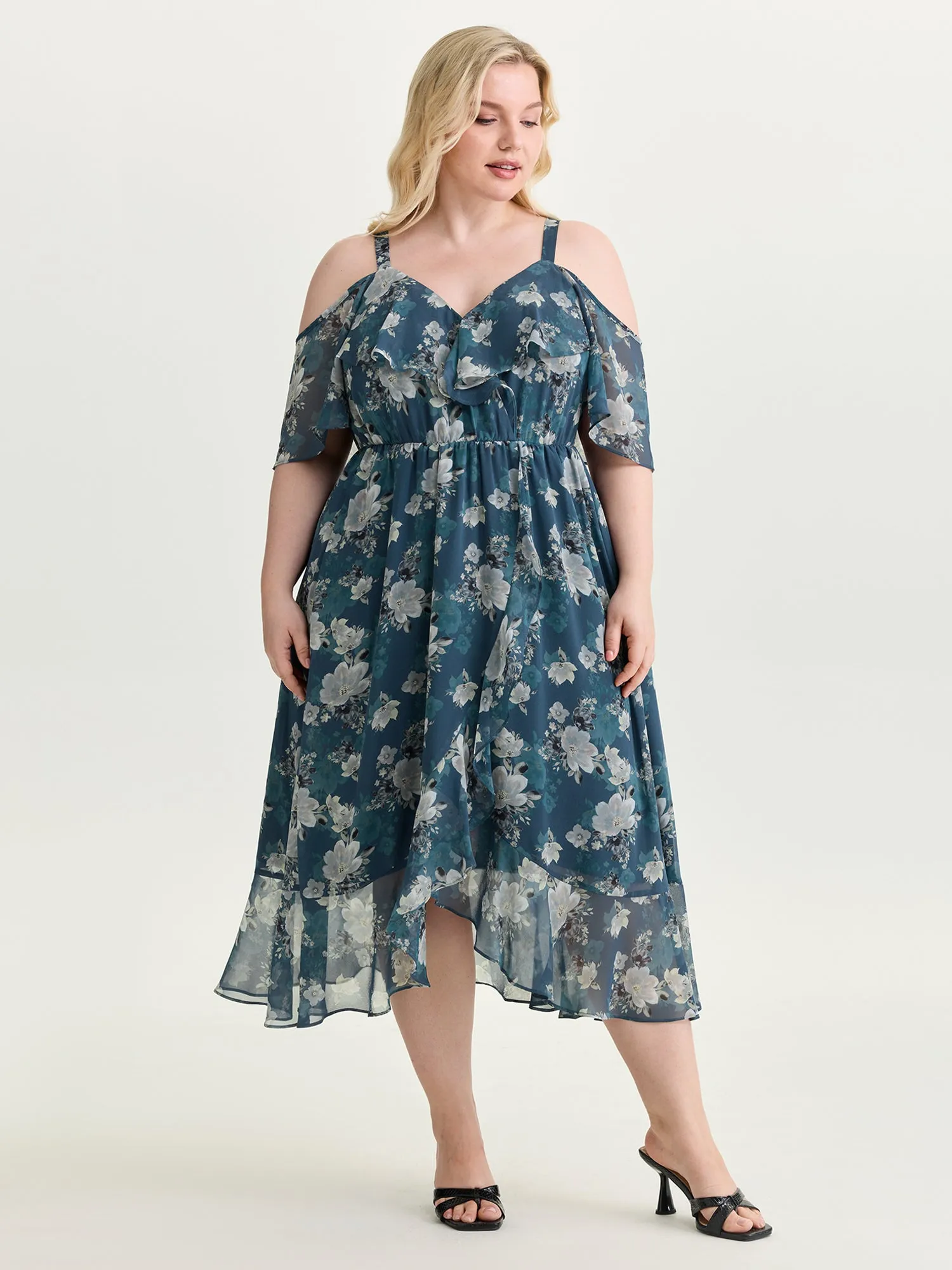 Floral Print Cold-Shoulder Midi Dress sold by Bloomchic
