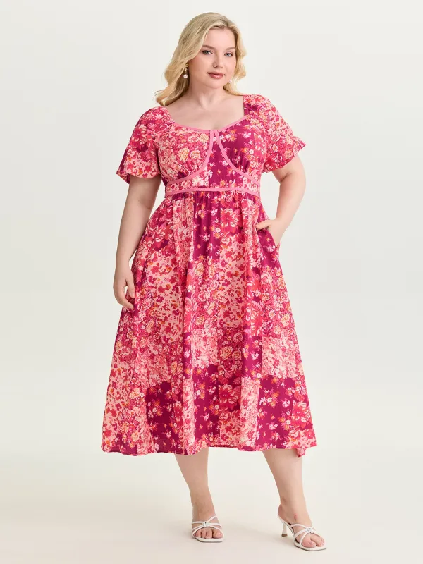 Floral Print Bust-Defining Shirred Midi Dress made by Bloomchic