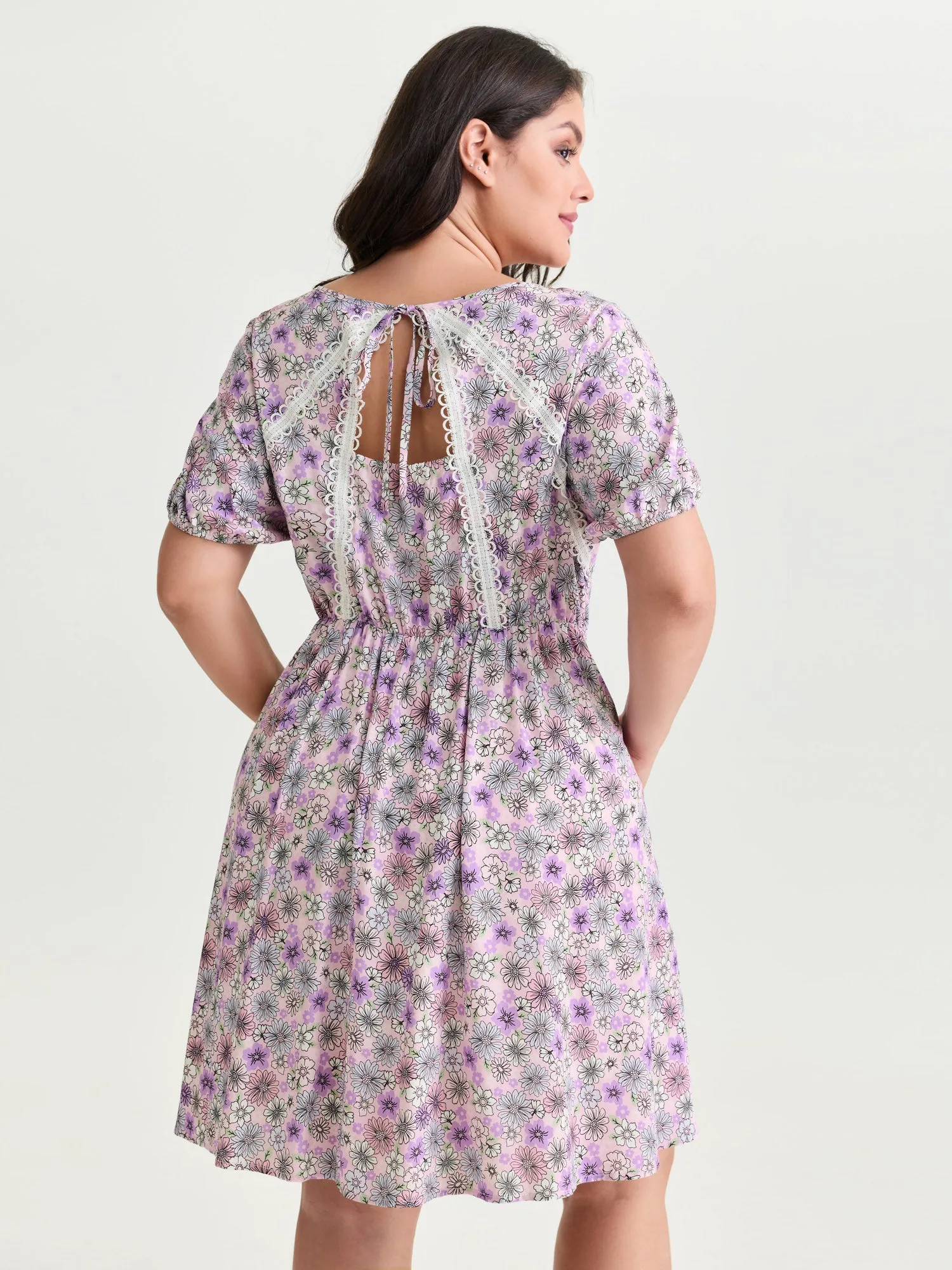 Supersoft Delicate Floral Lace Trim Mini Dress sold by Bloomchic product image thumbnail 5