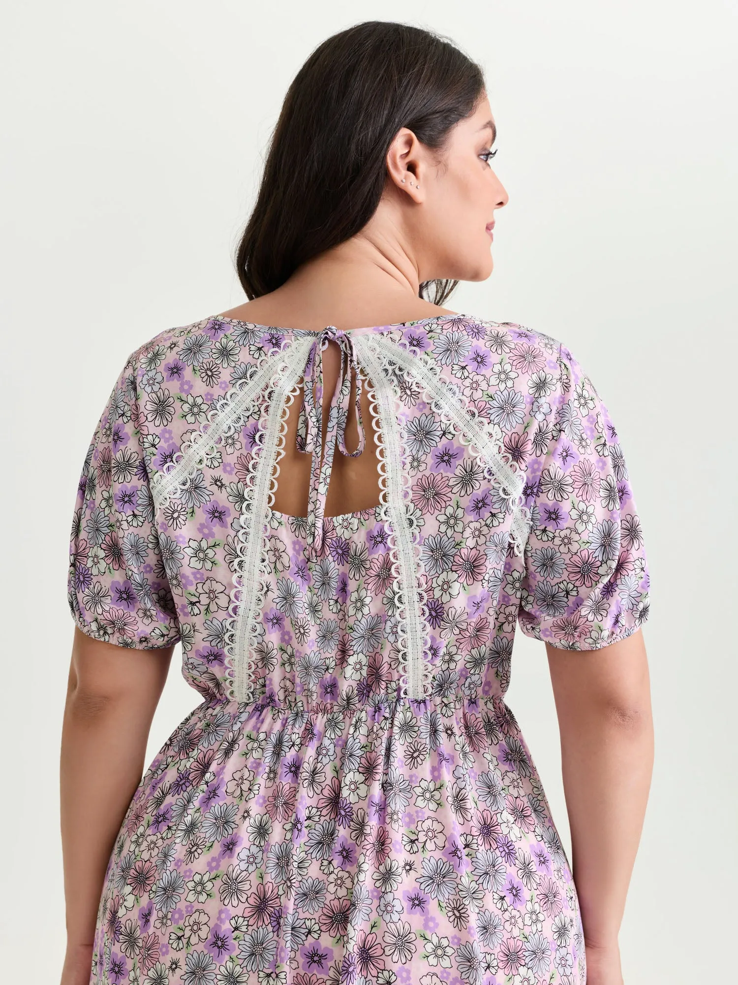 Supersoft Delicate Floral Lace Trim Mini Dress sold by Bloomchic product image thumbnail 4