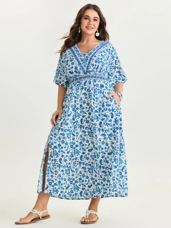 Paisley Floral Print Split Hem Maxi Dress made by Bloomchic