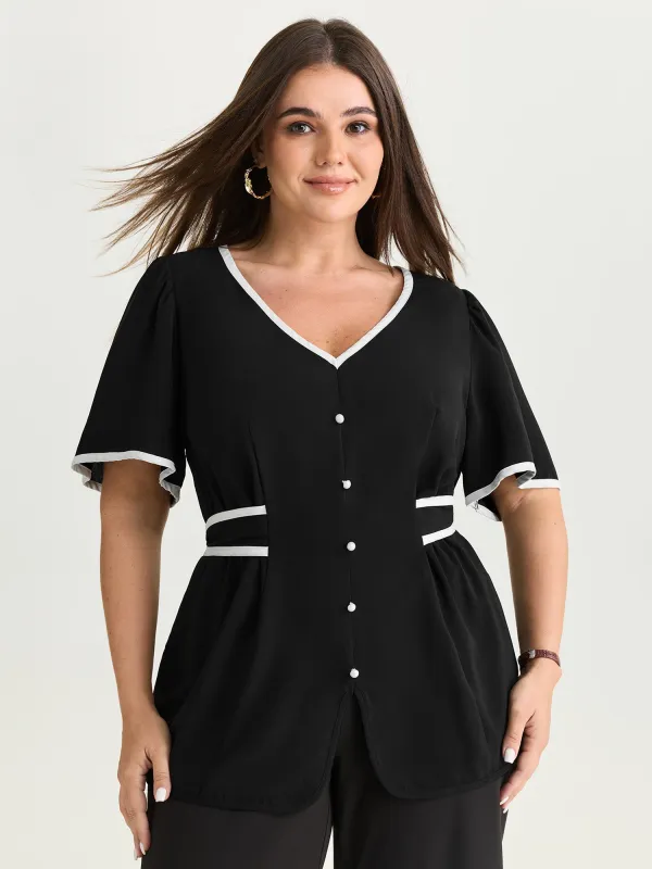Color Contrast Edge Button Detail Blouse made by Bloomchic