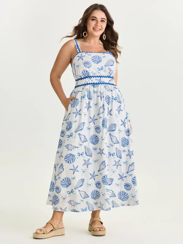 Supersoft Seashell Print Pockets Contrast Edge Maxi Dress made by Bloomchic