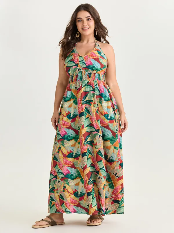 Supersoft Multi-Color Floral Print Shirred Waist Midi Dress made by Bloomchic