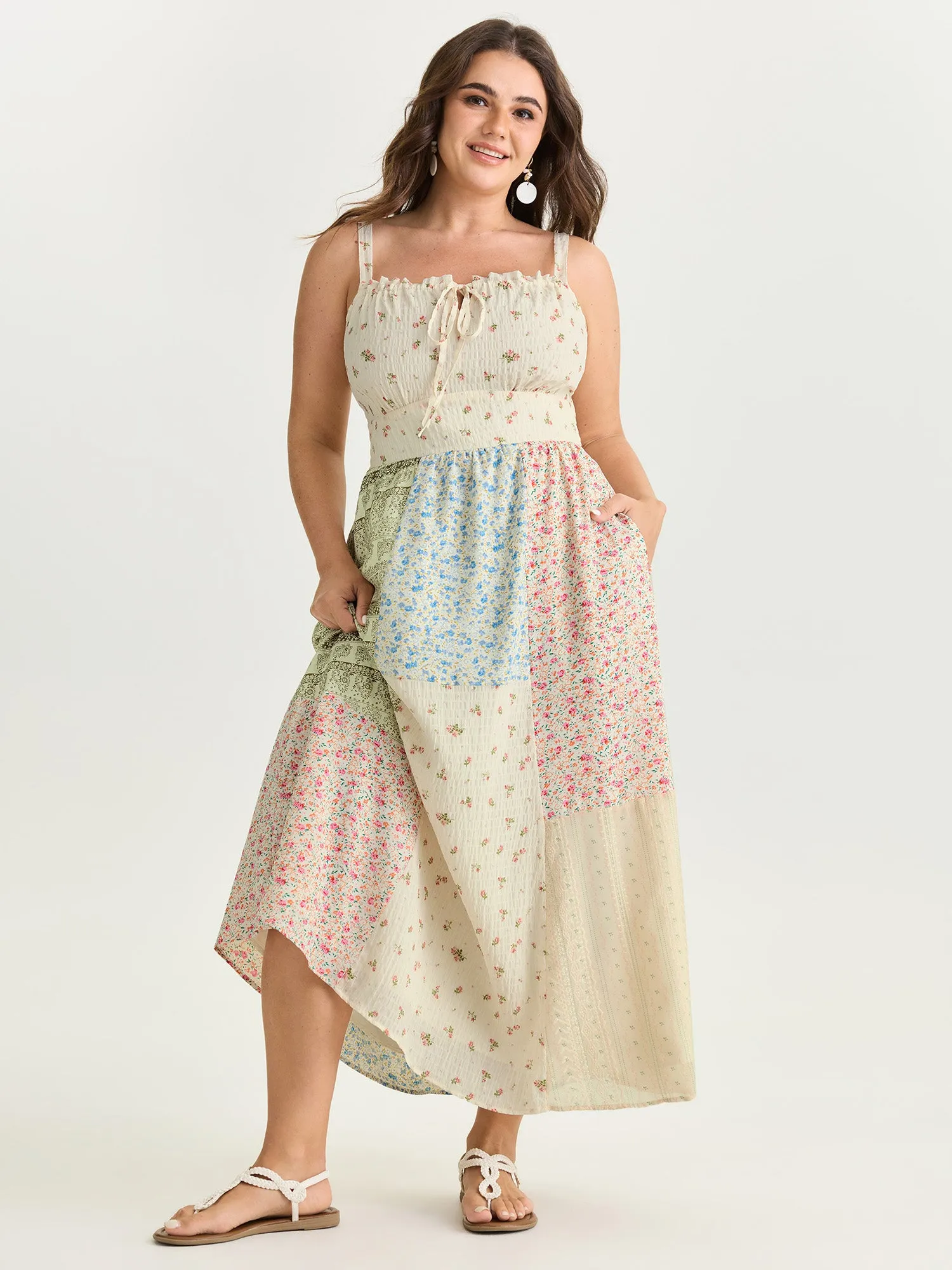 Floral Patchwork Print Drawstring Maxi Dress sold by Bloomchic