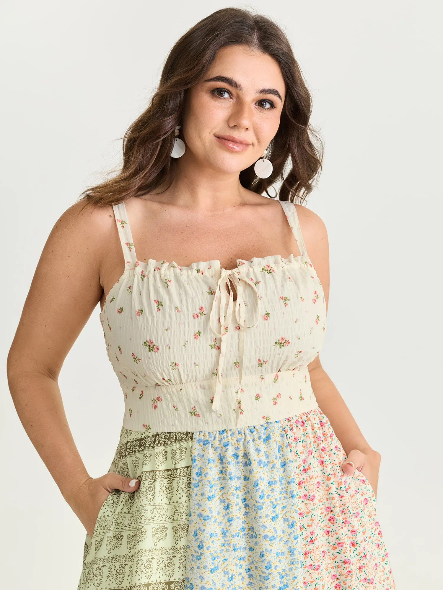 Floral Patchwork Print Drawstring Maxi Dress sold by Bloomchic product image thumbnail 2