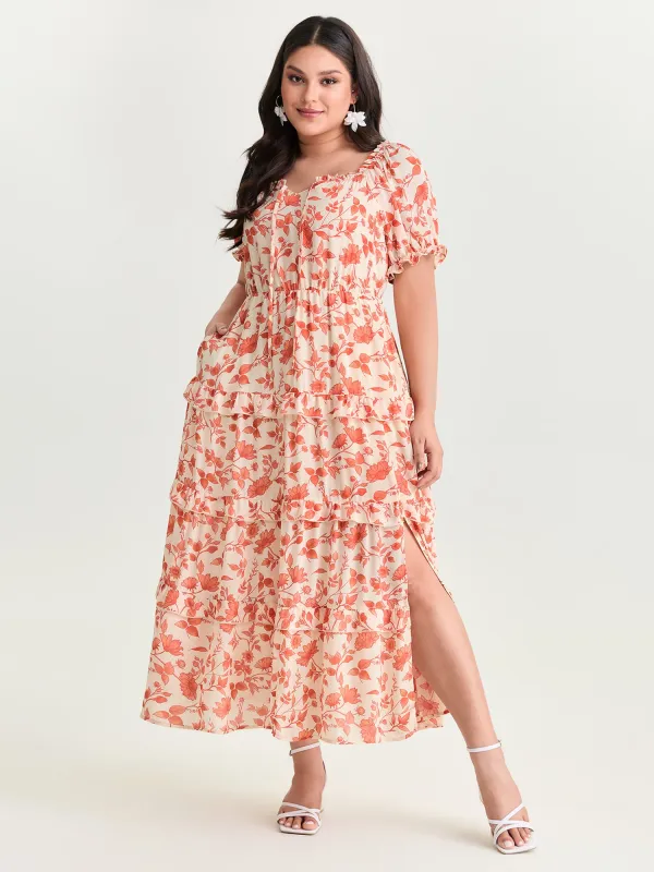 Floral Ruffled Edge Tiered Maxi Dress made by Bloomchic