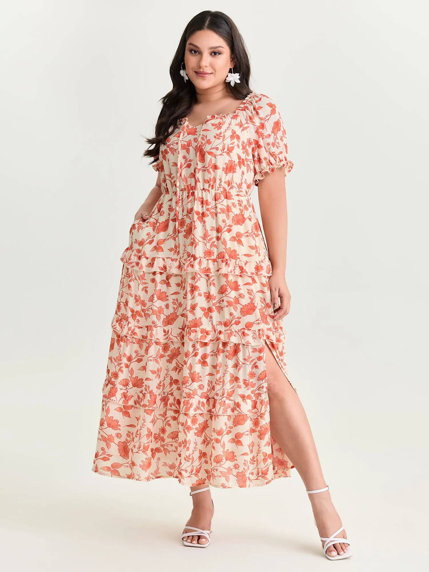 Floral Ruffled Edge Tiered Maxi Dress sold by Bloomchic